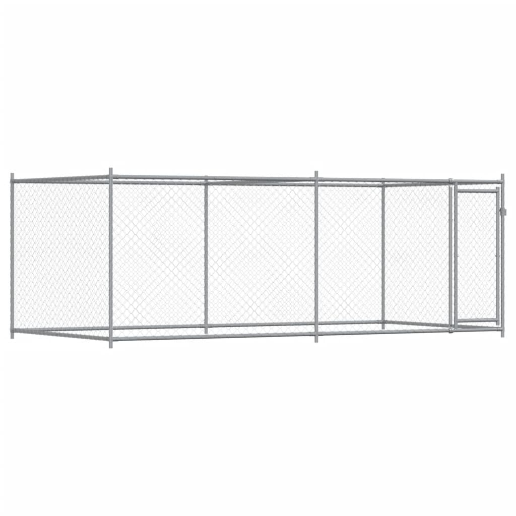 Cușcă pentru câini cu ușă, gri, 4x2x1,5 m, oțel galvanizat