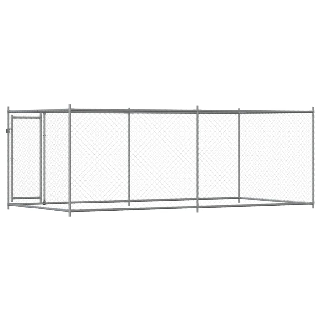 Cușcă pentru câini cu ușă, gri, 4x2x1,5 m, oțel galvanizat