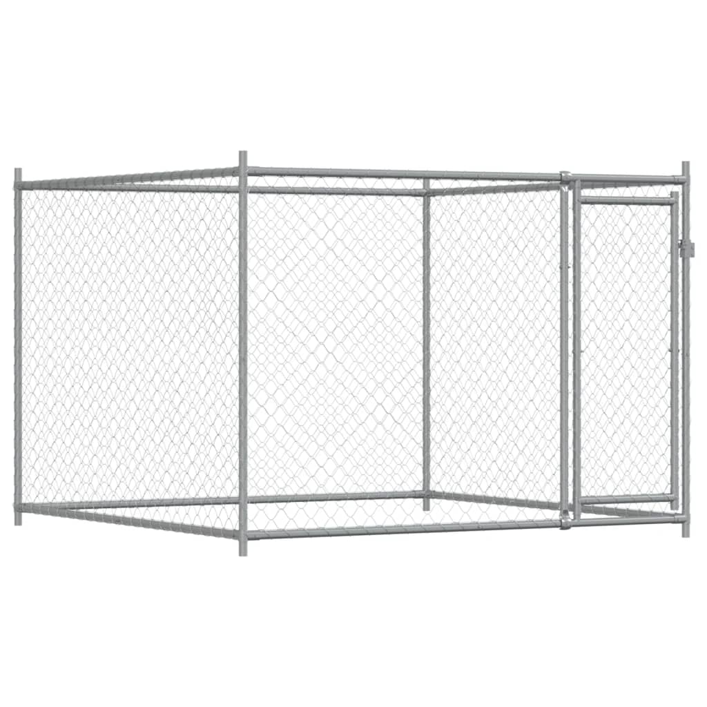 Cușcă pentru câini cu ușă, gri, 4x2x1,5 m, oțel galvanizat