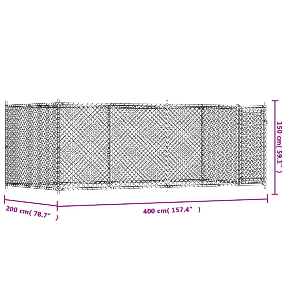 Cușcă pentru câini cu ușă, gri, 4x2x1,5 m, oțel galvanizat