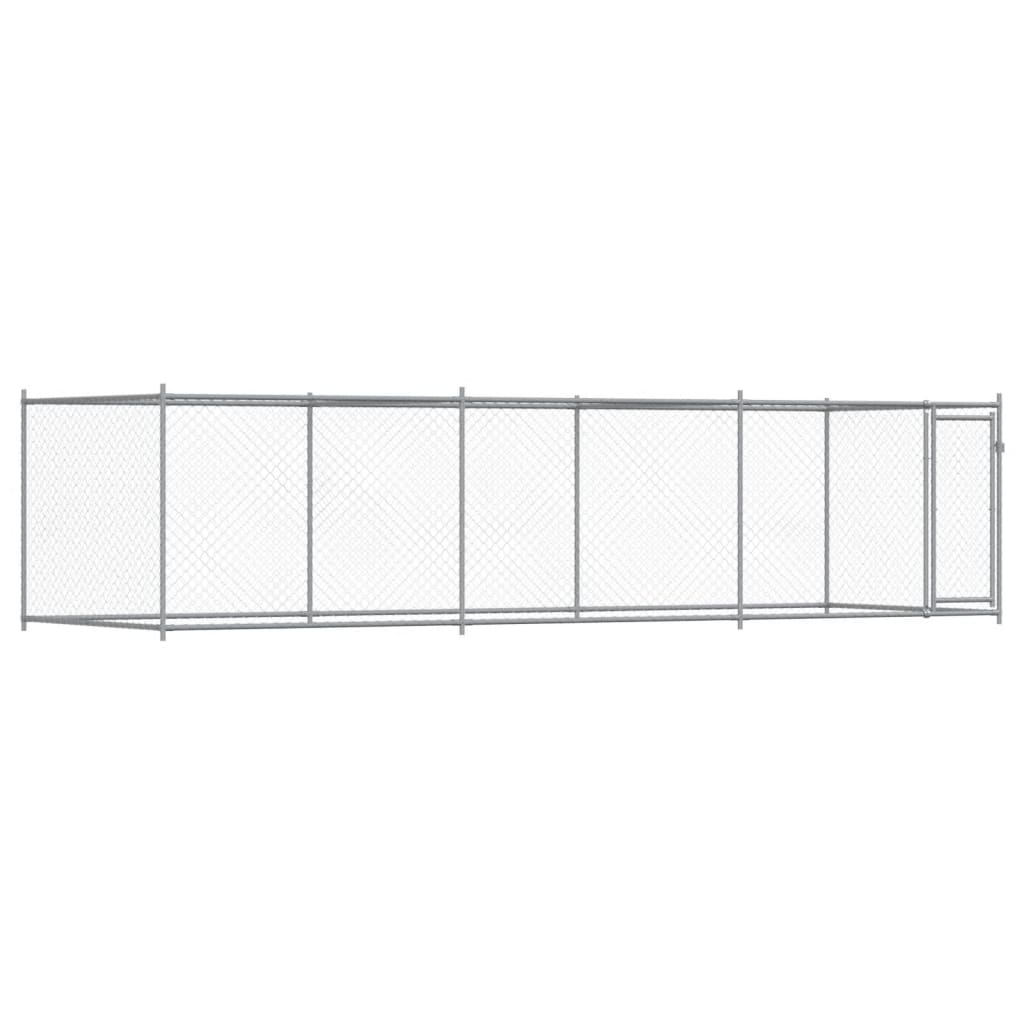 Cușcă pentru câini cu ușă, gri, 6x2x1,5 m, oțel galvanizat