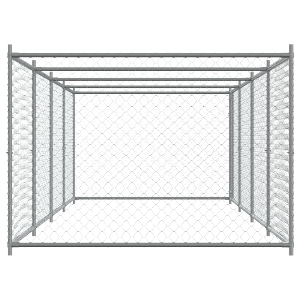 Cușcă pentru câini cu ușă, gri, 8x2x1,5 m, oțel galvanizat