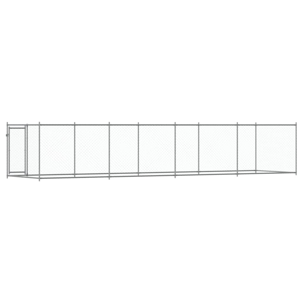 Cușcă pentru câini cu ușă, gri, 8x2x1,5 m, oțel galvanizat