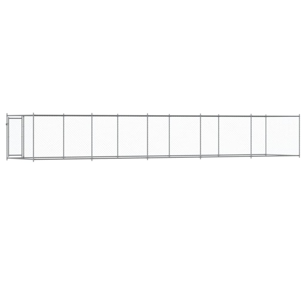 Cușcă pentru câini cu ușă, gri, 10x2x1,5 m, oțel galvanizat