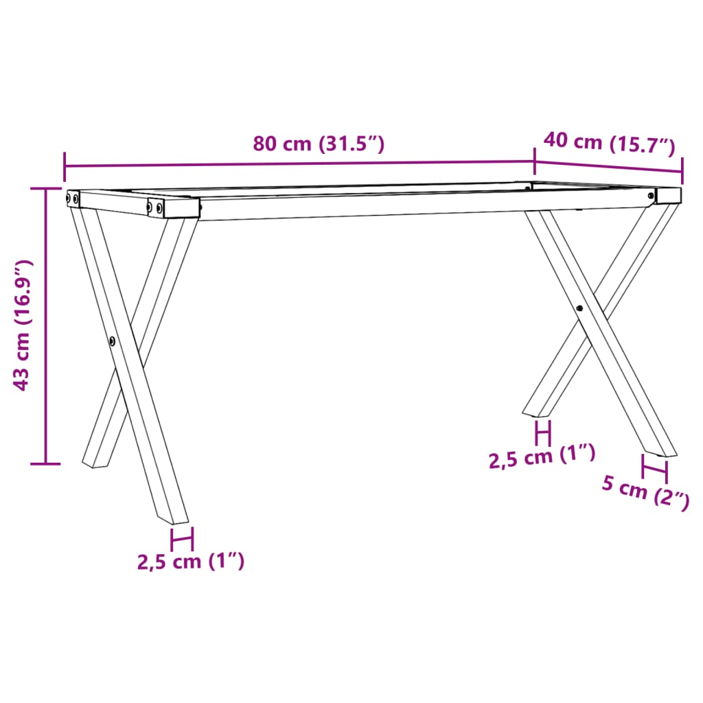 Picioare Măsuță de cafea X-Frame 80x40x43 cm Fontă