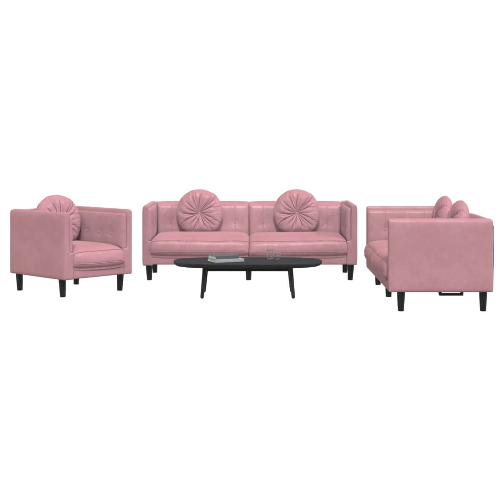 Set canapea cu perne, 3 piese, roz, catifea - Lando
