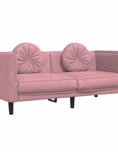 Încărcați imaginea în vizualizatorul Galerie, Set canapea cu perne, 3 piese, roz, catifea - Lando
