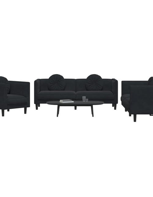 Încărcați imaginea în vizualizatorul Galerie, Set de canapele cu perne, 3 piese, negru, catifea - Lando
