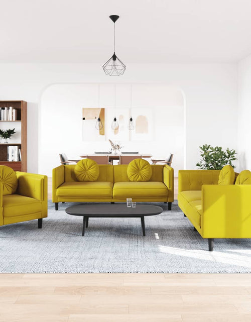 Încărcați imaginea în vizualizatorul Galerie, Set de canapele cu perne, 3 piese, galben, catifea - Lando
