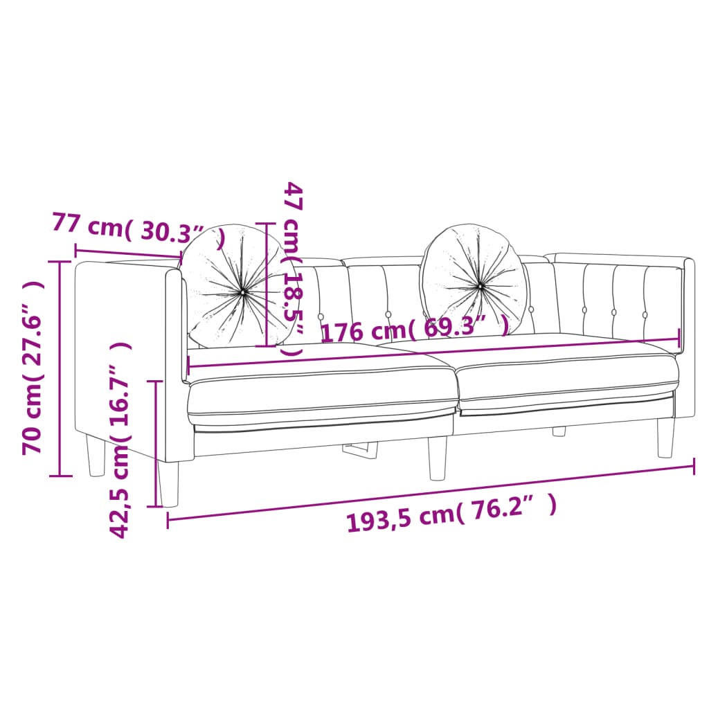 Set canapea cu perne, 2 piese, gri deschis, catifea