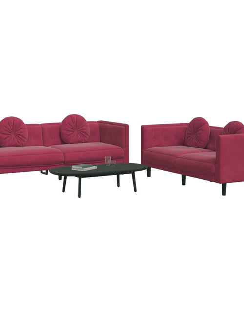 Încărcați imaginea în vizualizatorul Galerie, Set canapele cu perne, 2 piese, roșu vin, catifea
