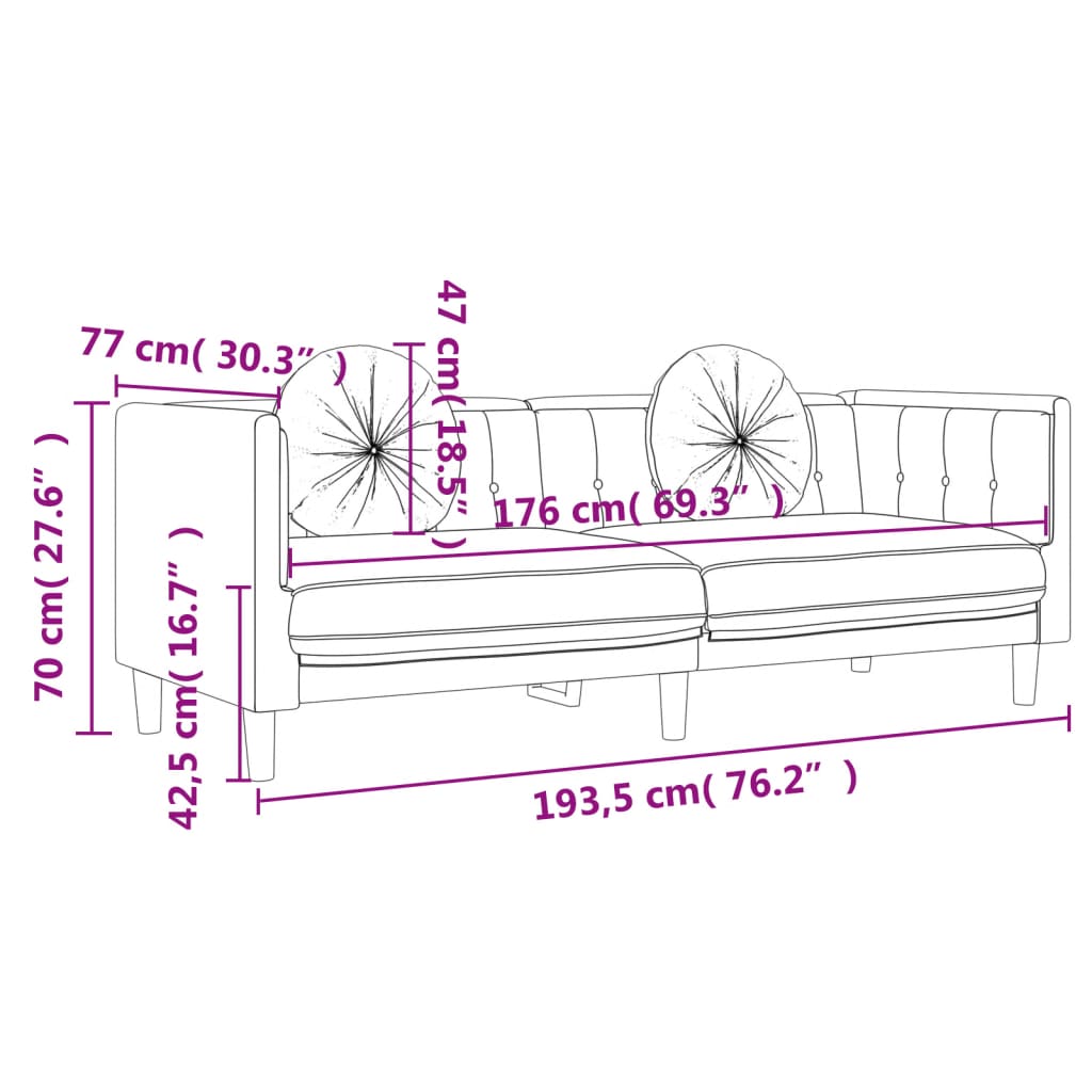 Set de canapele cu perne, 2 piese, galben, catifea