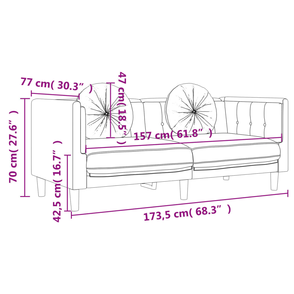 Set de canapele cu perne, 2 piese, albastru, catifea