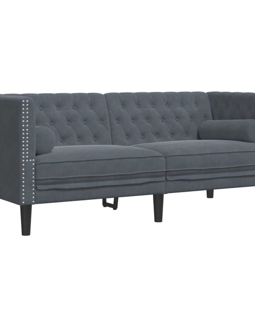 Загрузите изображение в средство просмотра галереи, Set canapele Chesterfield cu perne rulou, 3 piese, gri, catifea
