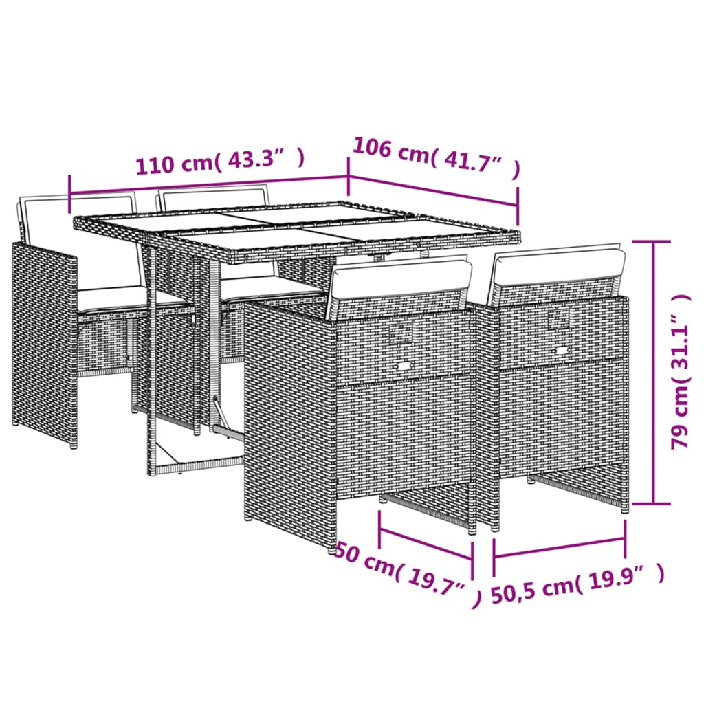 Set mobilier pentru grădină, 5 piese, cu perne, bej, poliratan