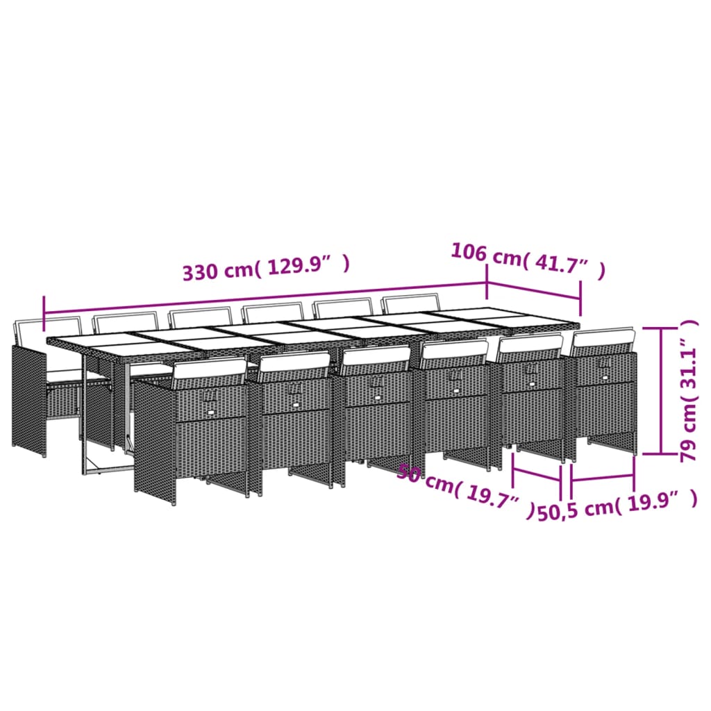 Set mobilier de grădină cu perne, 13 piese, negru, poliratan