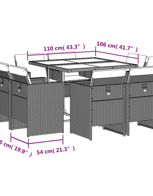 Загрузите изображение в средство просмотра галереи, Set de masă pentru grădină, 9 piese, cu perne, bej, poliratan
