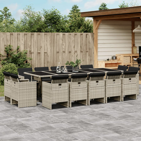 Set mobilier de grădină cu perne 15 piese gri deschis poliratan