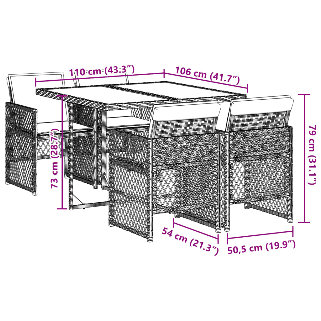 Set mobilier de grădină cu perne, 5 piese, bej, poliratan