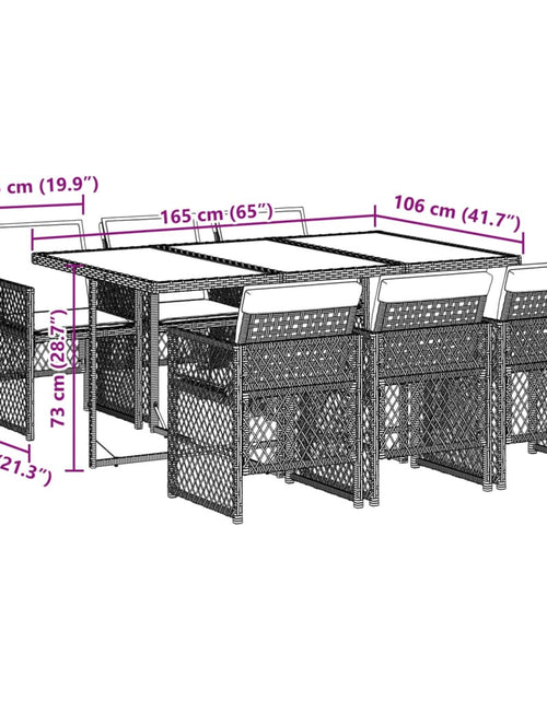 Încărcați imaginea în vizualizatorul Galerie, Set de masă pentru grădină, 7 piese, cu perne, bej, poliratan
