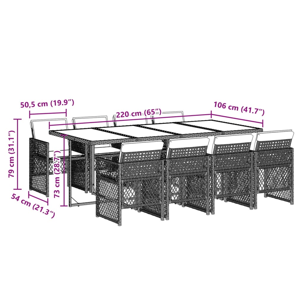 Set mobilier grădină cu perne, 9 piese, gri, poliratan