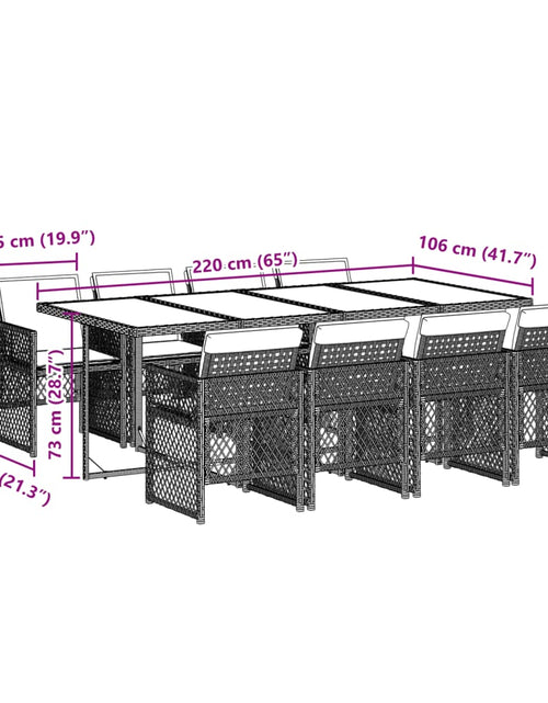 Загрузите изображение в средство просмотра галереи, Set de masă pentru grădină, 9 piese, cu perne, bej, poliratan
