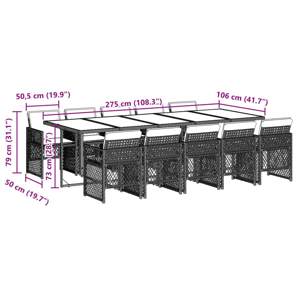 Set mobilier de grădină cu perne, 11 piese, bej, poliratan