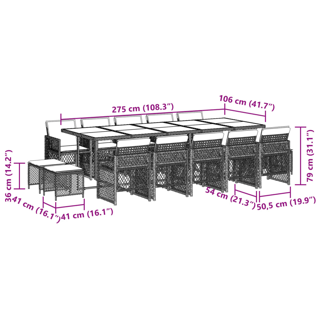 Set mobilier de grădină cu perne, 15 piese, bej, poliratan