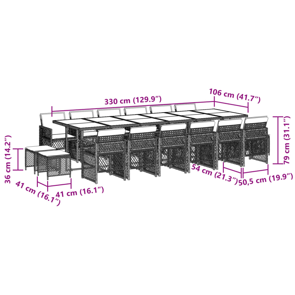 Set mobilier de grădină cu perne, 17 piese, negru, poliratan