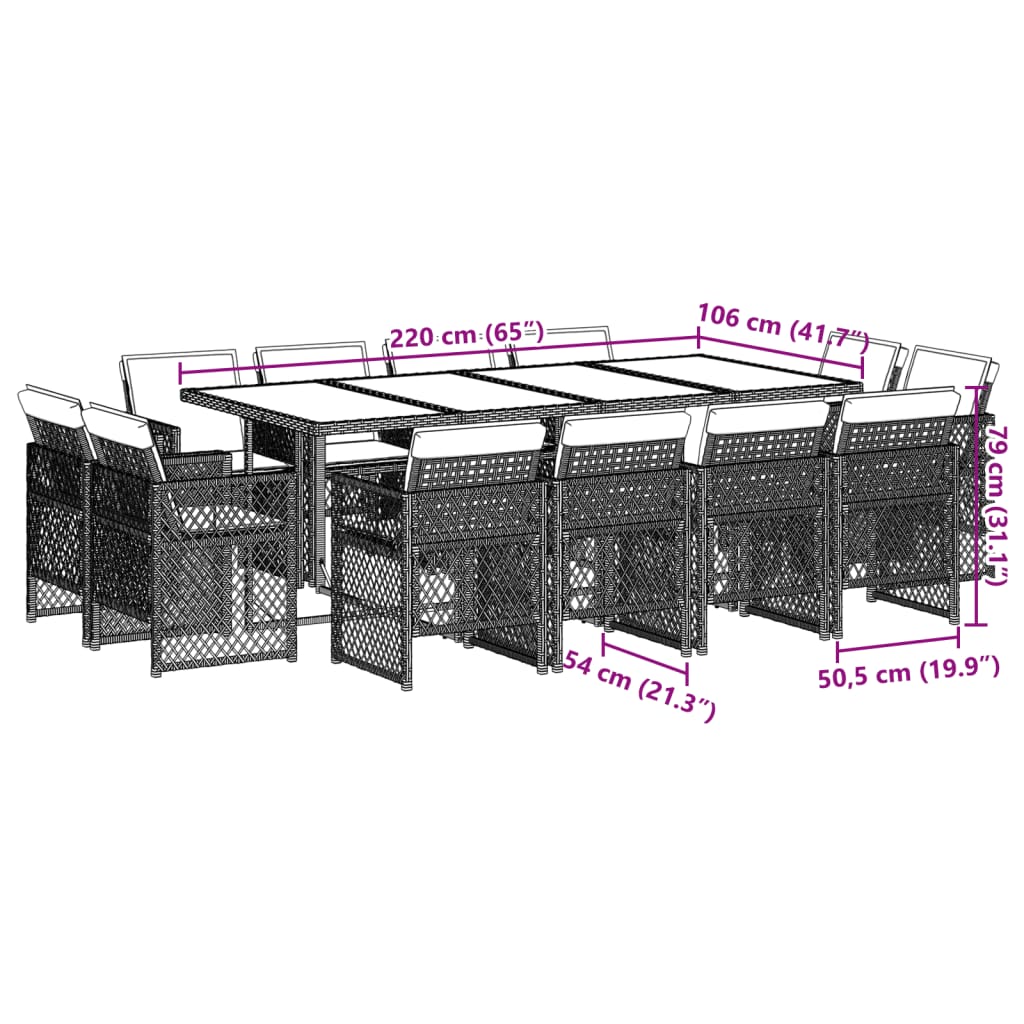 Set mobilier de grădină cu perne 13 piese gri deschis poliratan