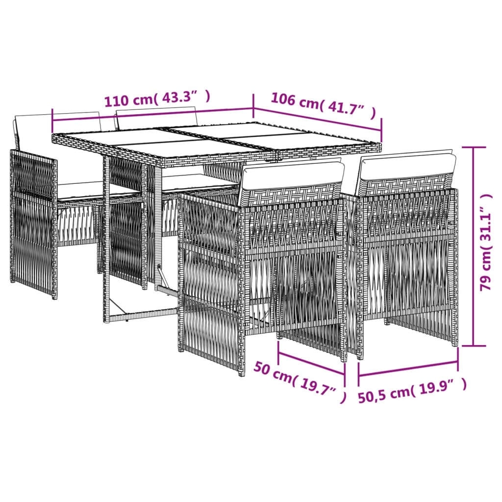 Set mobilier de grădină cu perne, 5 piese, negru, poliratan