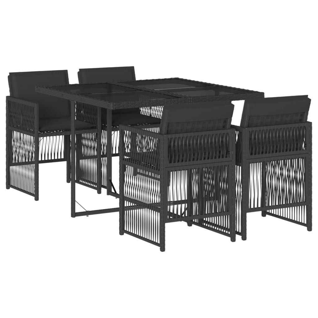 Set mobilier de grădină cu perne, 5 piese, negru, poliratan