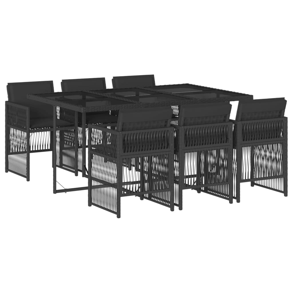 Set mobilier de grădină cu perne, 7 piese, negru, poliratan