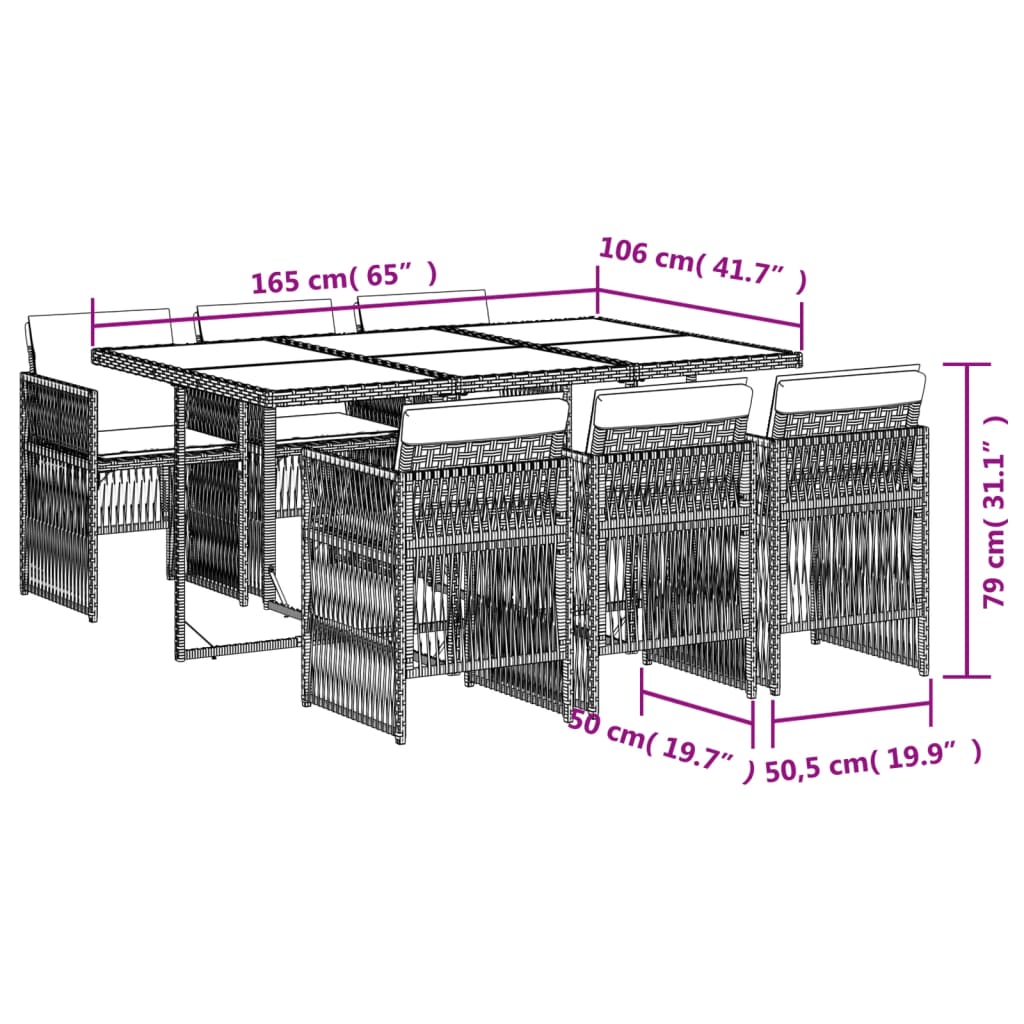 Set mobilier de grădină cu perne, 7 piese, negru, poliratan