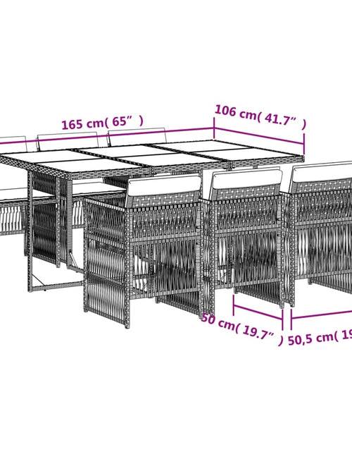 Încărcați imaginea în vizualizatorul Galerie, Set de masă pentru grădină, 7 piese, cu perne, bej, poliratan
