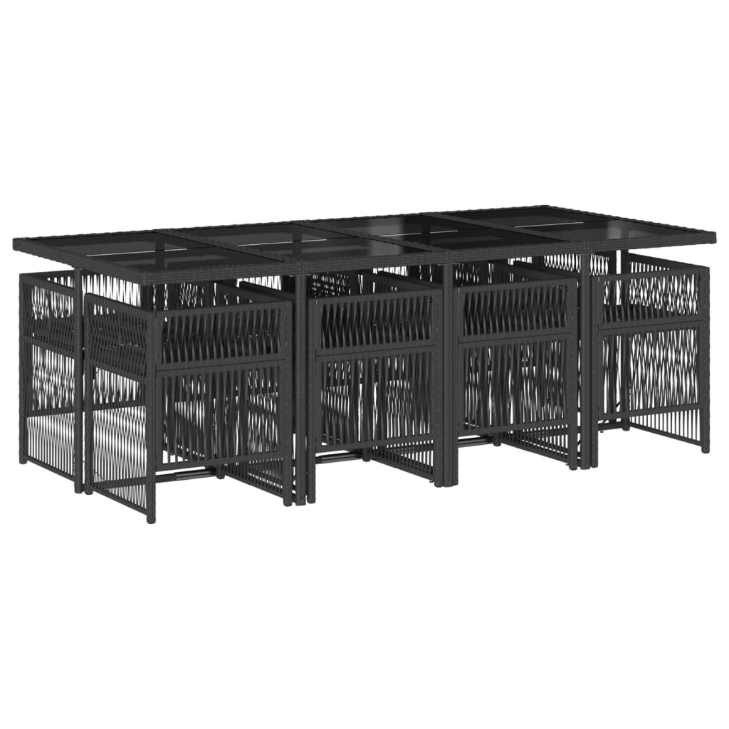 Set mobilier de grădină cu perne, 9 piese, negru, poliratan