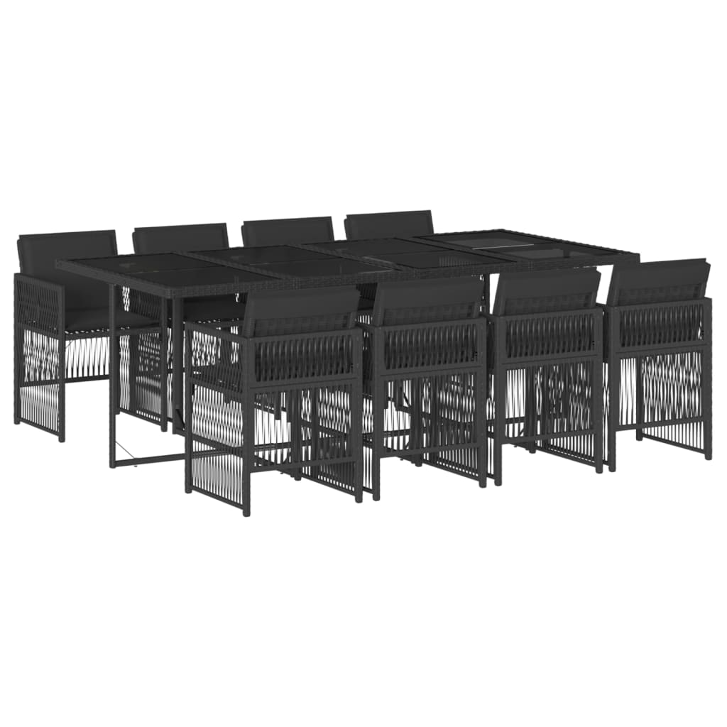 Set mobilier de grădină cu perne, 9 piese, negru, poliratan