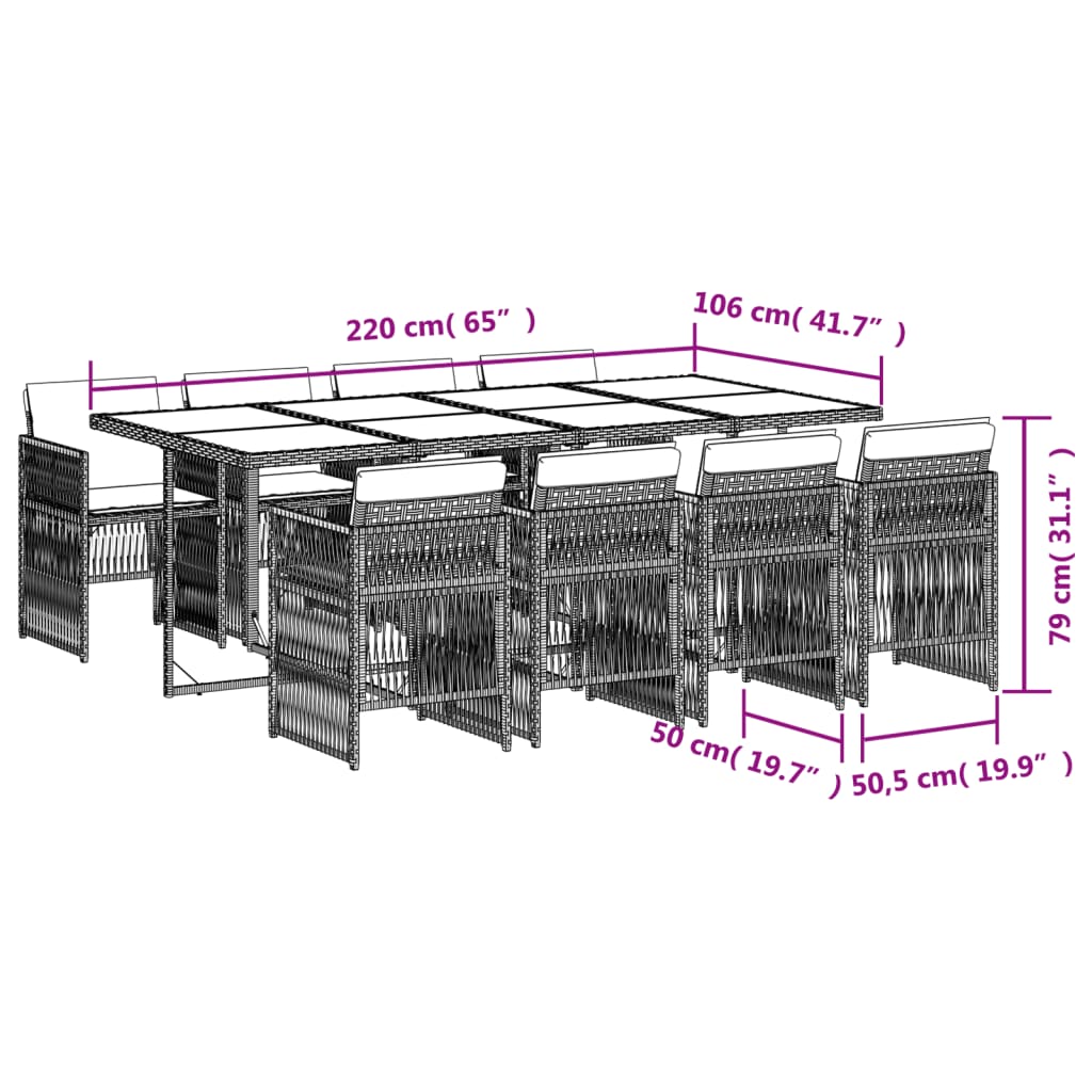 Set mobilier de grădină cu perne, 9 piese, negru, poliratan