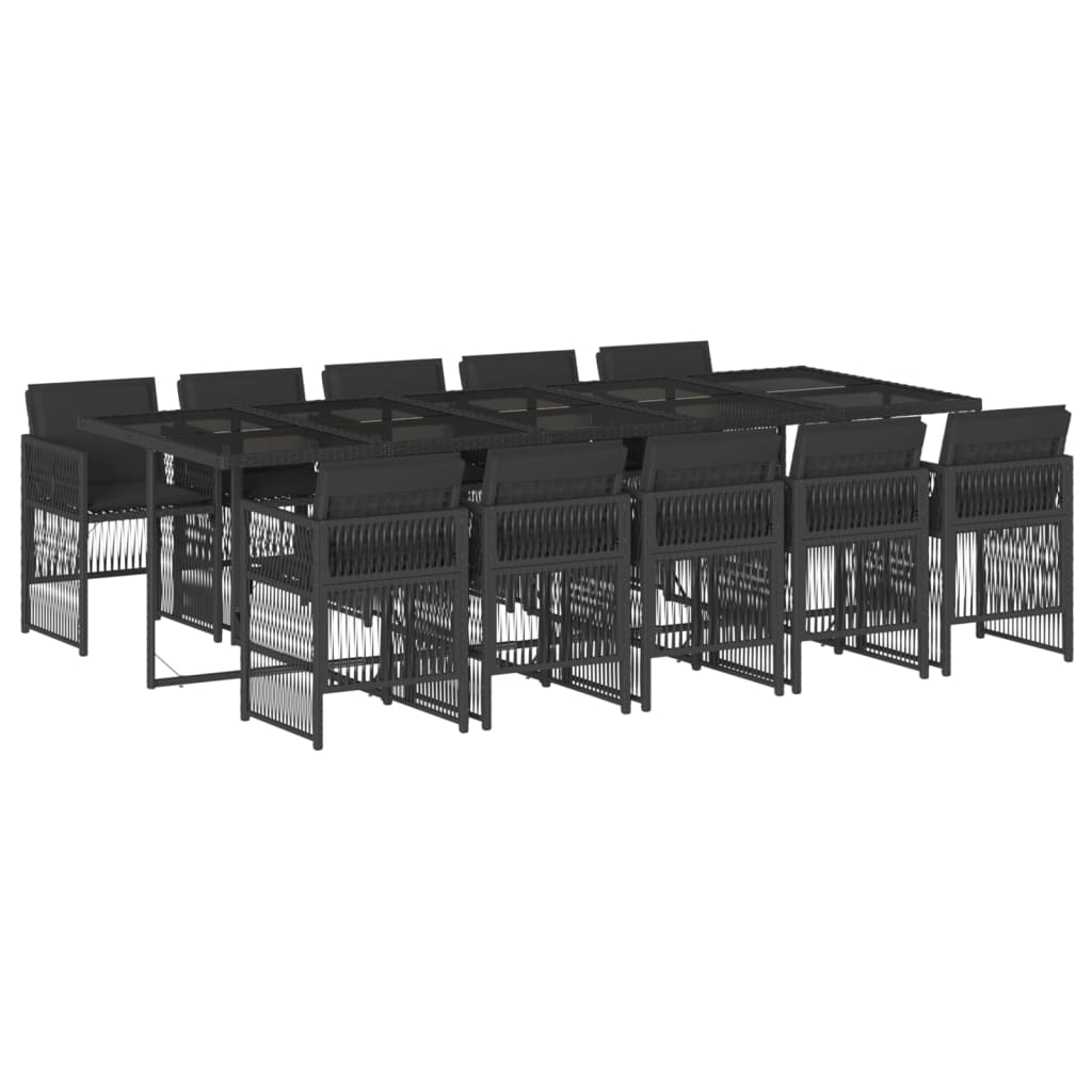 Set mobilier de exterior cu perne, 11 piese, negru, poliratan