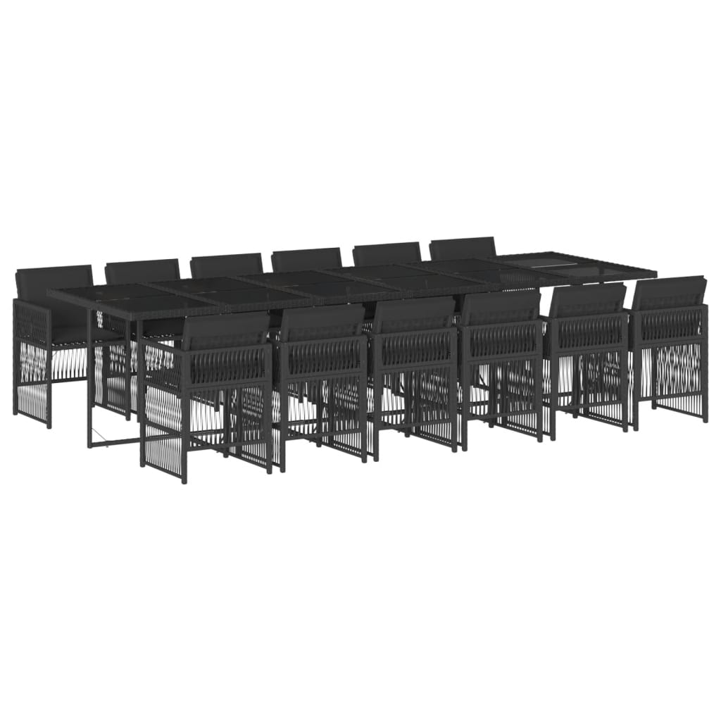 Set mobilier de grădină cu perne, 13 piese, negru, poliratan