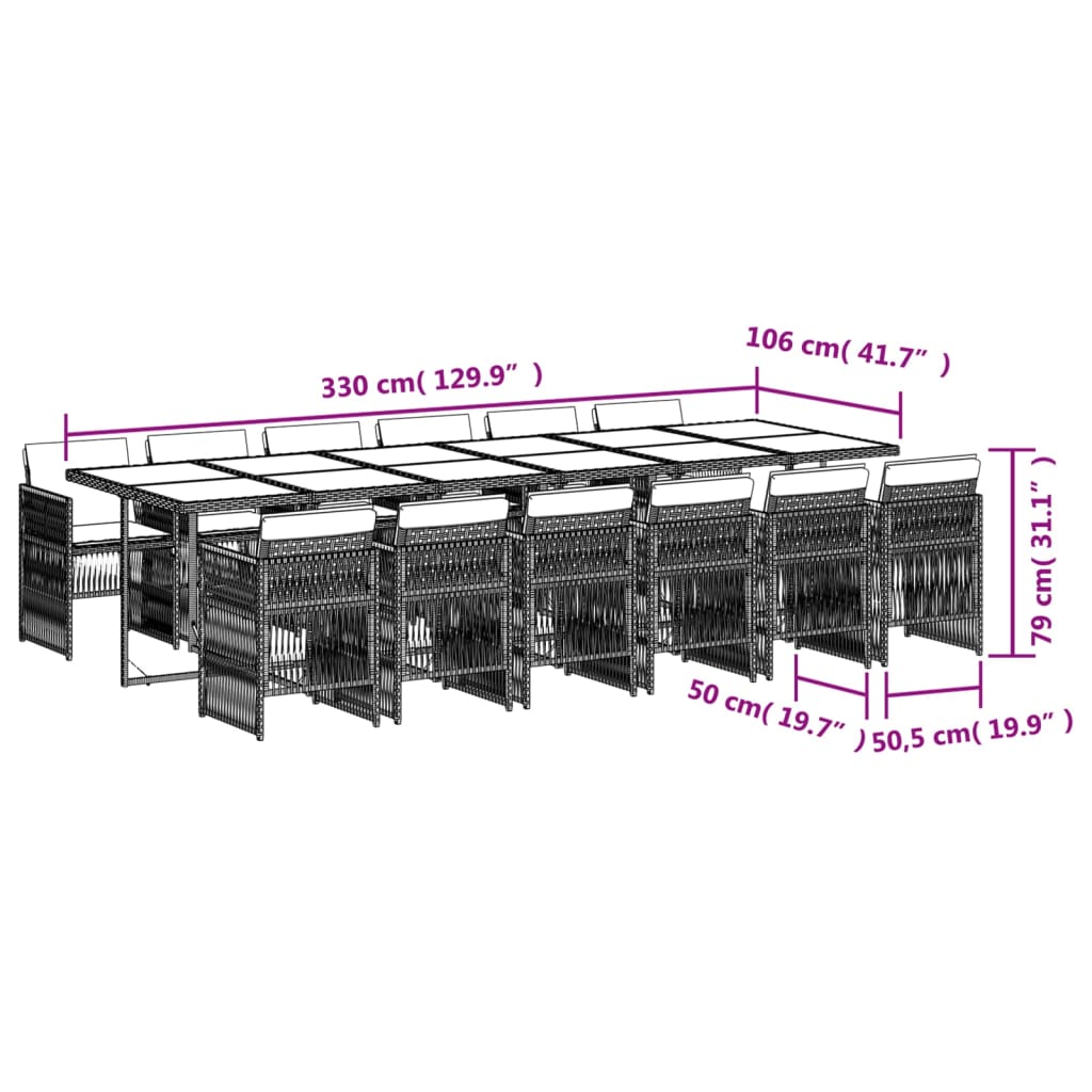 Set mobilier de grădină, 13 piese, maro, cu perne, poliratan