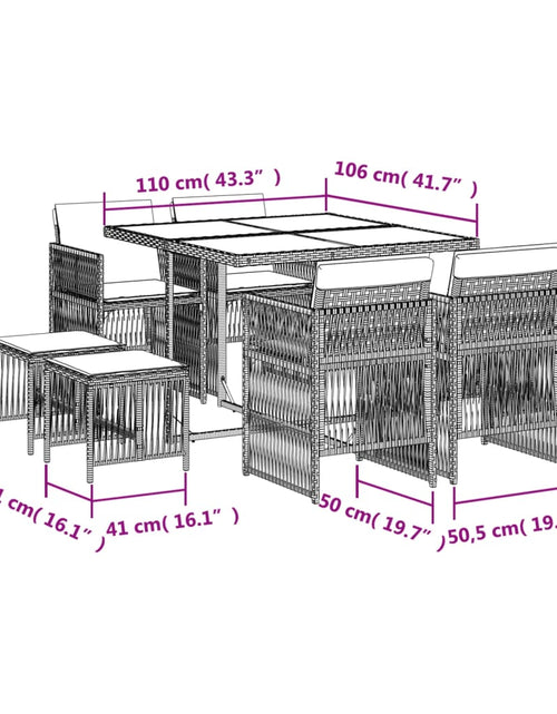 Încărcați imaginea în vizualizatorul Galerie, Set mobilier de grădină cu perne, 9 piese, negru, poliratan
