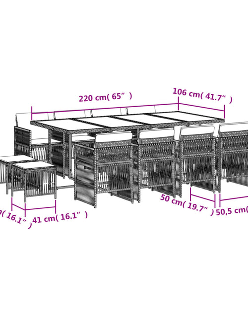 Încărcați imaginea în vizualizatorul Galerie, Set mobilier de grădină cu perne, 13 piese, negru, poliratan
