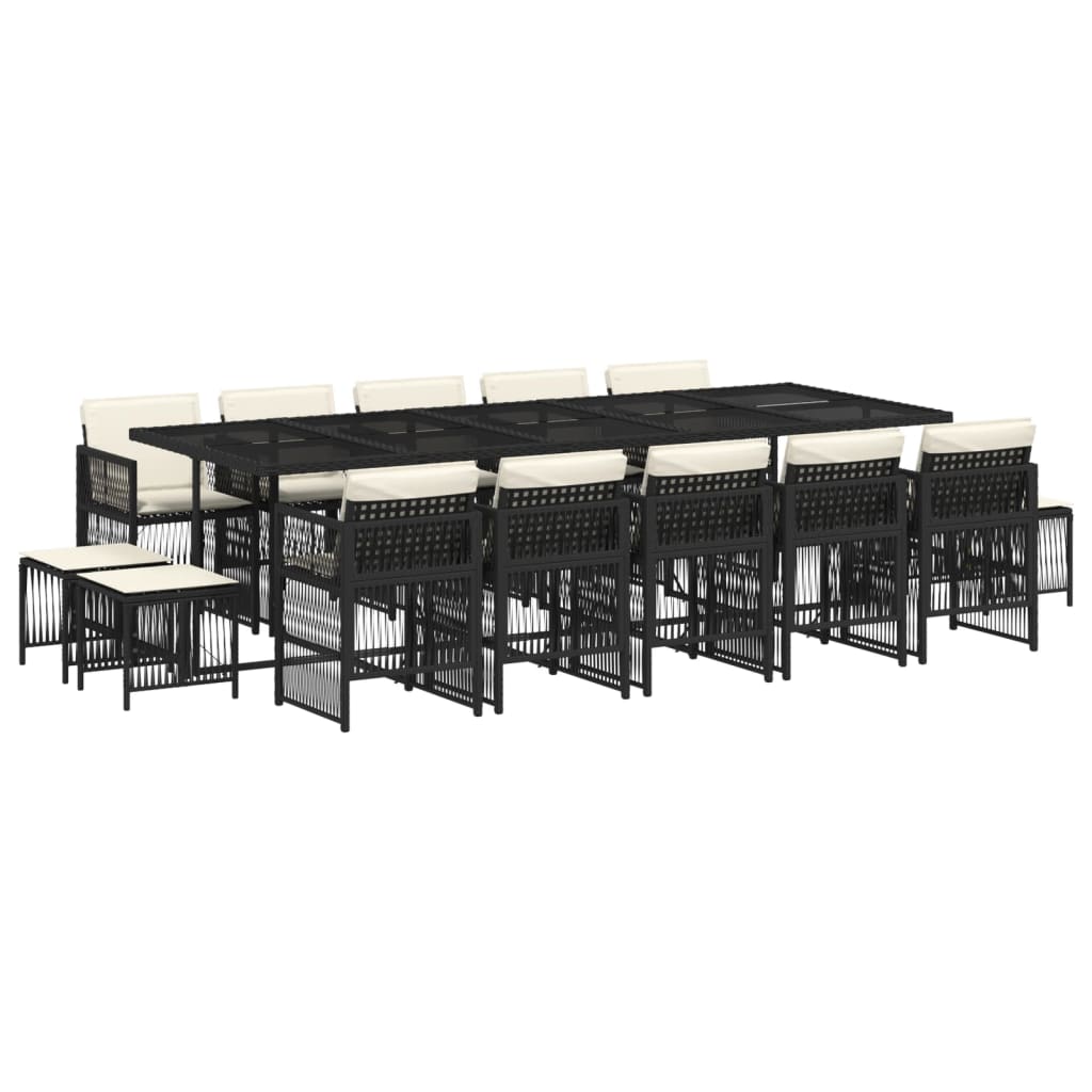 Set mobilier de grădină cu perne, 15 piese, negru, poliratan