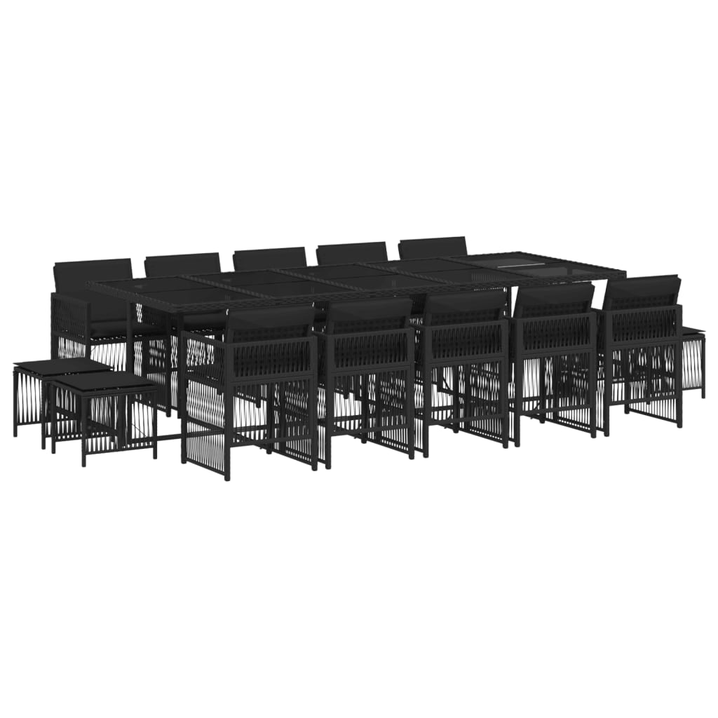 Set mobilier de grădină cu perne, 15 piese, negru, poliratan