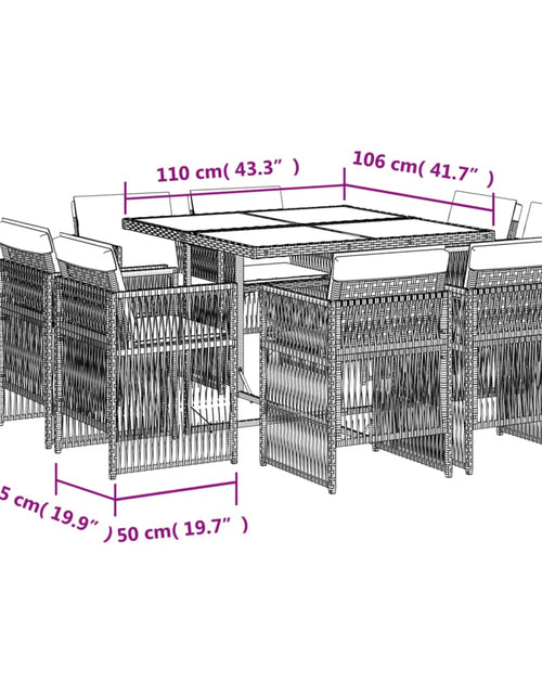 Загрузите изображение в средство просмотра галереи, Set de masă pentru grădină, 9 piese, cu perne, bej, poliratan
