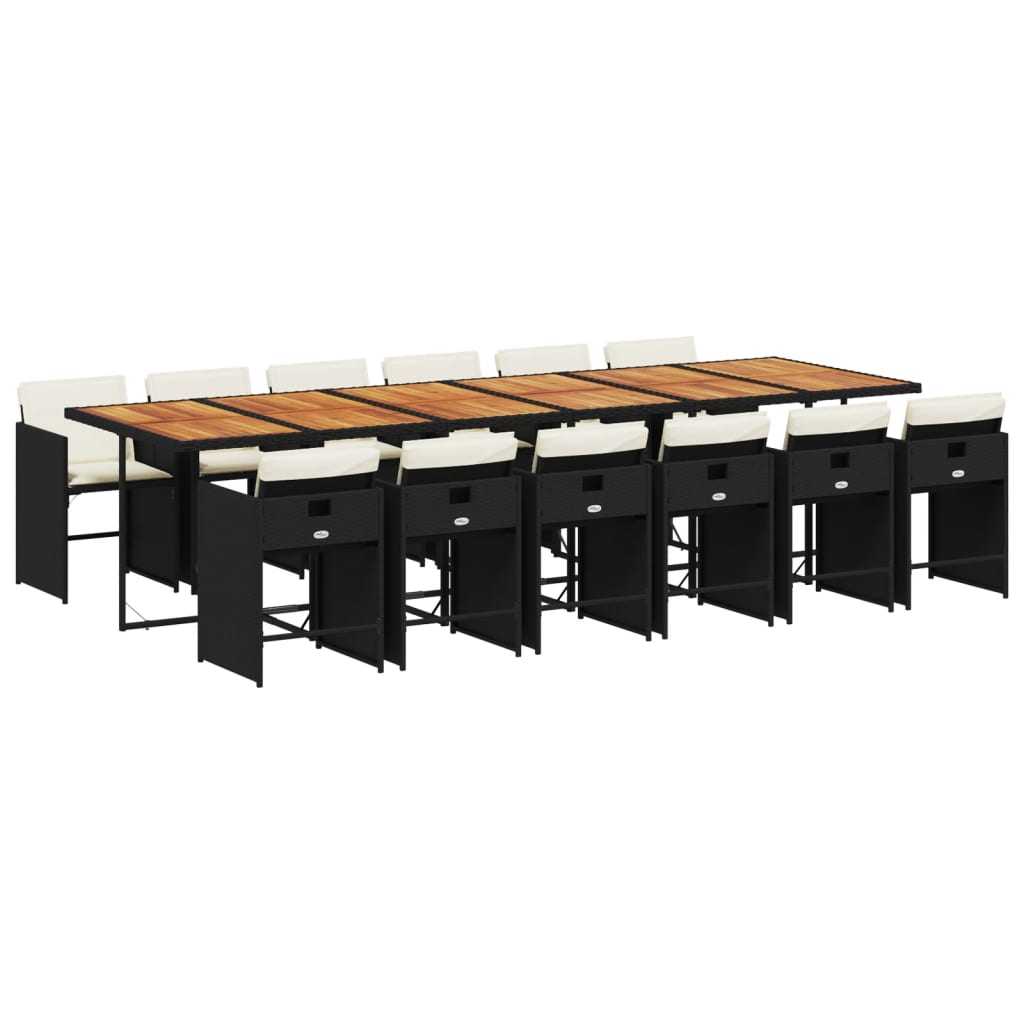 Set mobilier de grădină cu perne, 13 piese, negru, poliratan