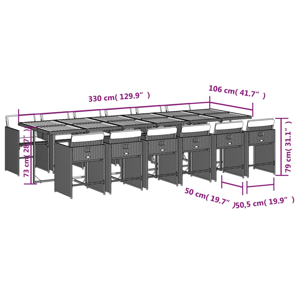 Set mobilier de grădină cu perne, 13 piese, negru, poliratan