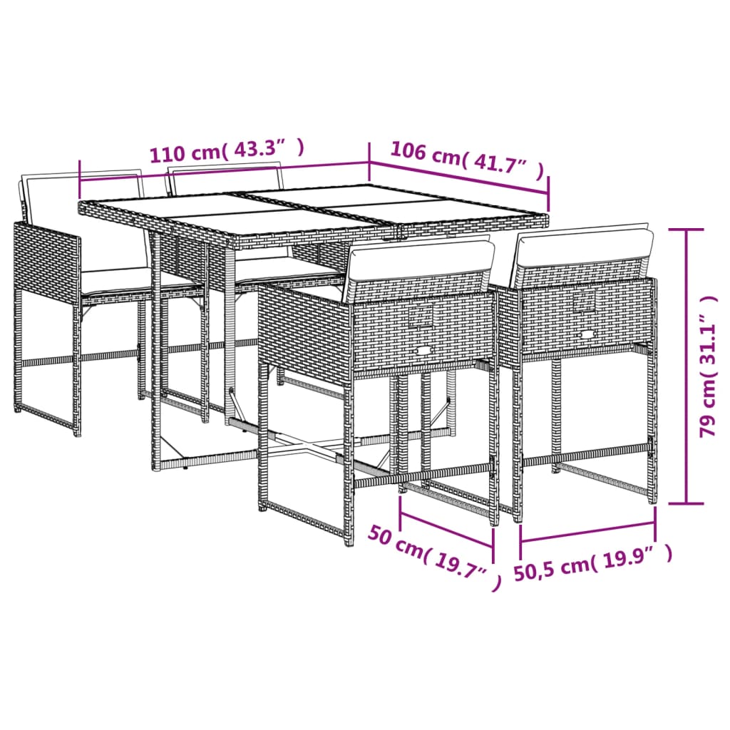 Set mobilier de grădină cu perne, 5 piese, negru, poliratan