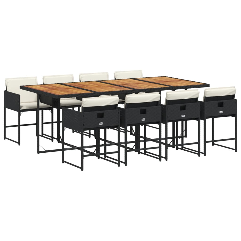 Set mobilier de grădină cu perne, 9 piese, negru, poliratan